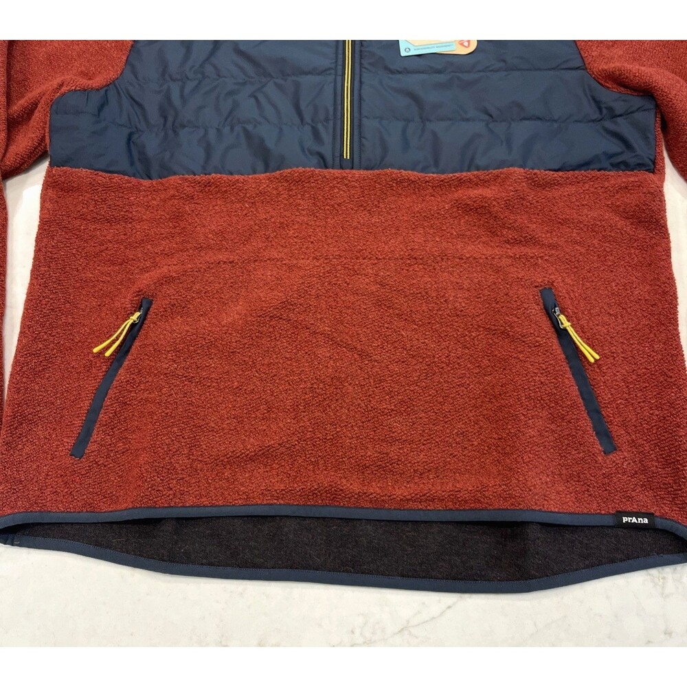prAna NEW Mens XL Fleece‎ 1/2 Zip Quilted Pullover Jacket Wool Blend Red Blue - Picture 3 of 16